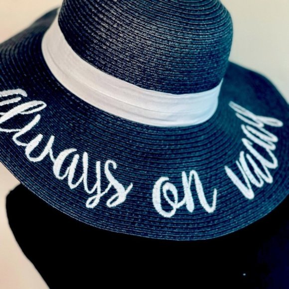 Apricot Lane Floppy Sun Hat Always On Vacay Embroidered Black ONE SIZE NWOT - Picture 6 of 8